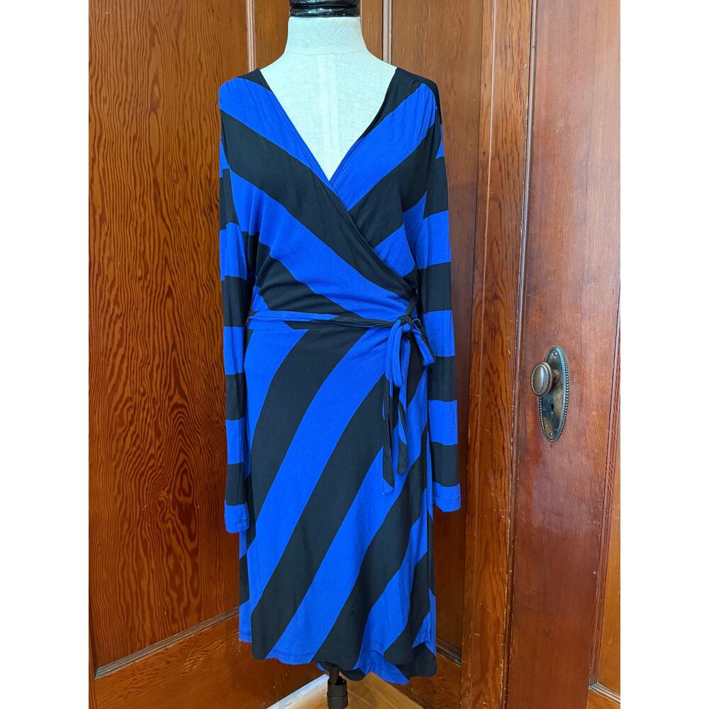 Old Navy Blue and Black Striped Wrap Mini Dress